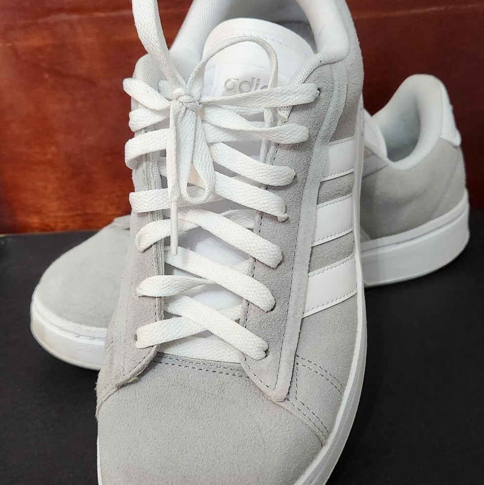 Adidas Women's Suede Gray and White Sneakers